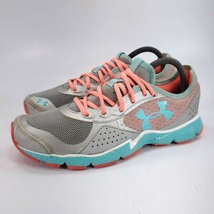 Under Armour Athletic Lace Up Shoe Womens Size 8.5 1250733-900 Gray Pink Blue